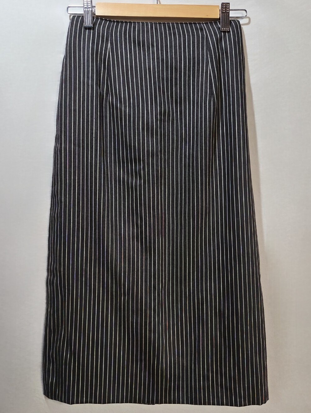 80s Wool Pinstripe Pencil Midi Skirt Mr. Jax Made In Canada Satin Lining Classic